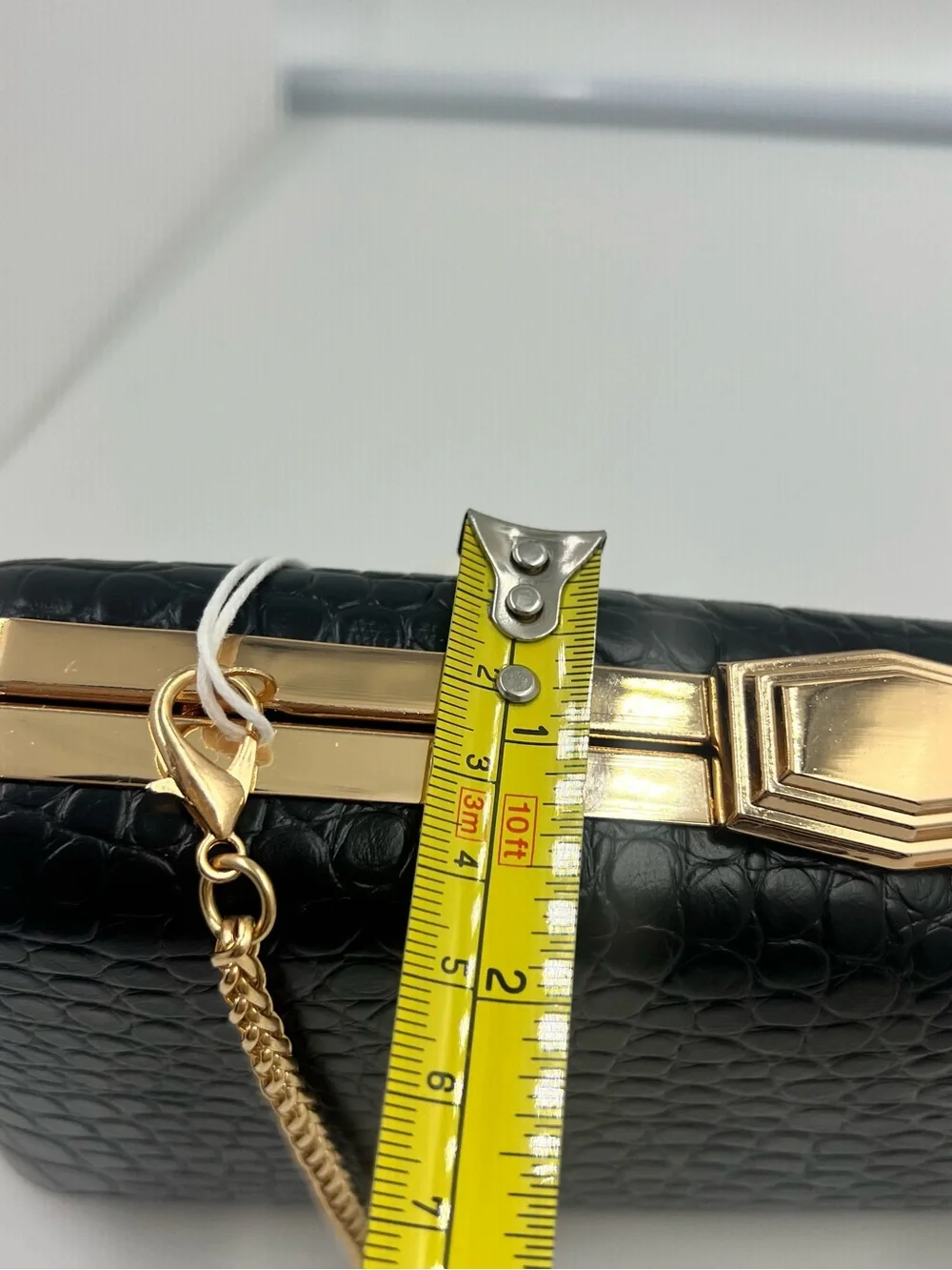Urban Expressions Black Croc-Embossed Clutch with Gold Chain